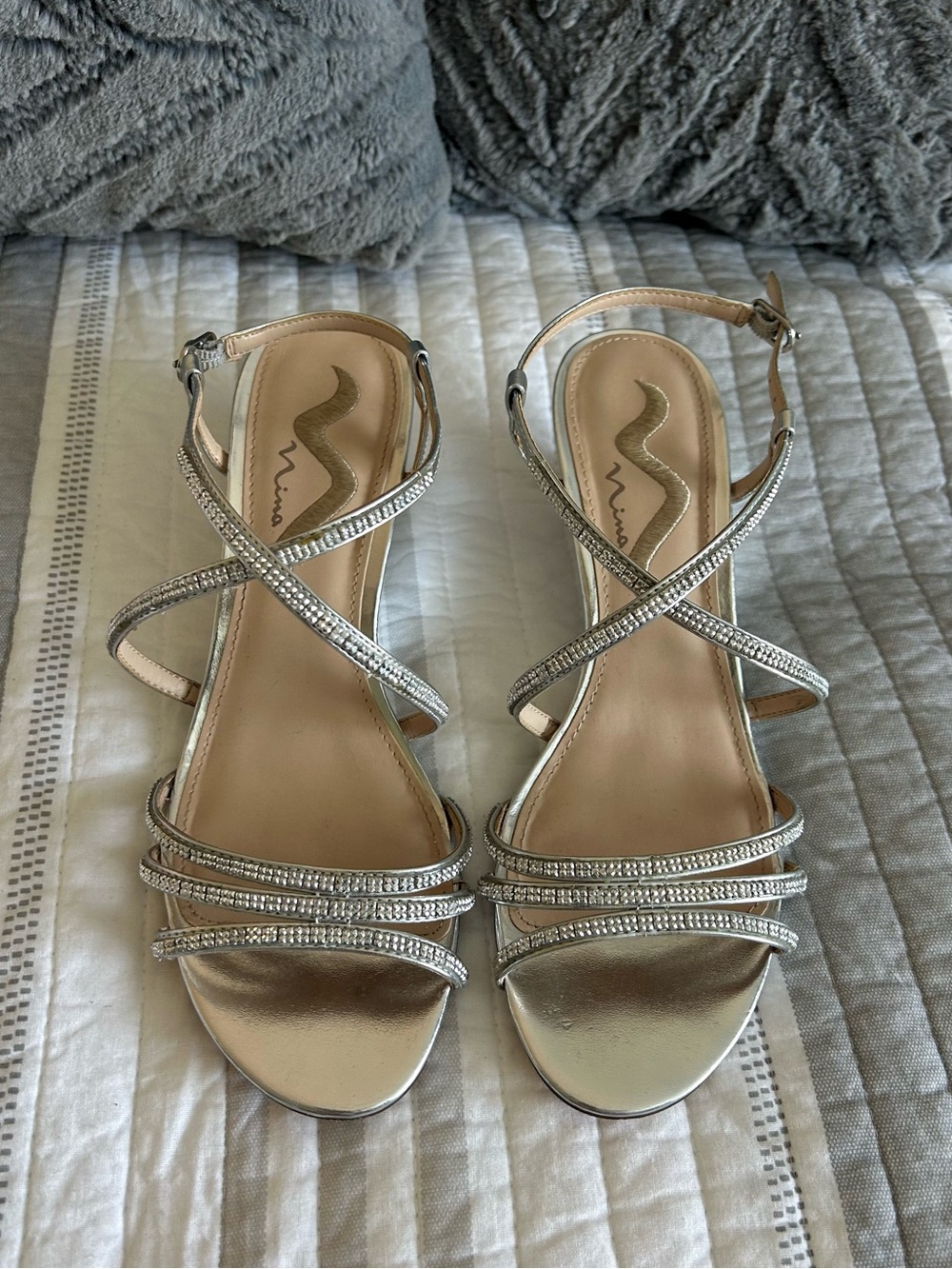 Nina Silver Rhinestone Strappy Heeled Sandals